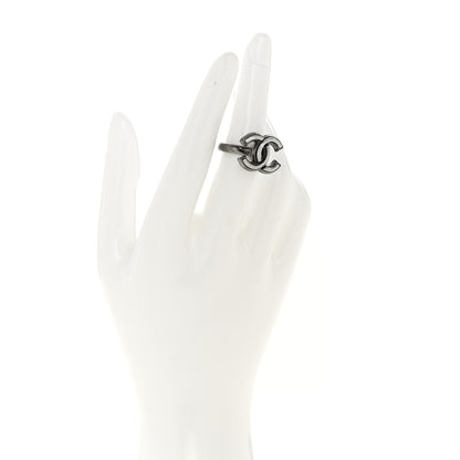 Chanel Ruthenium Enamel CC Ring 51 5.75 Silver 2 of 5