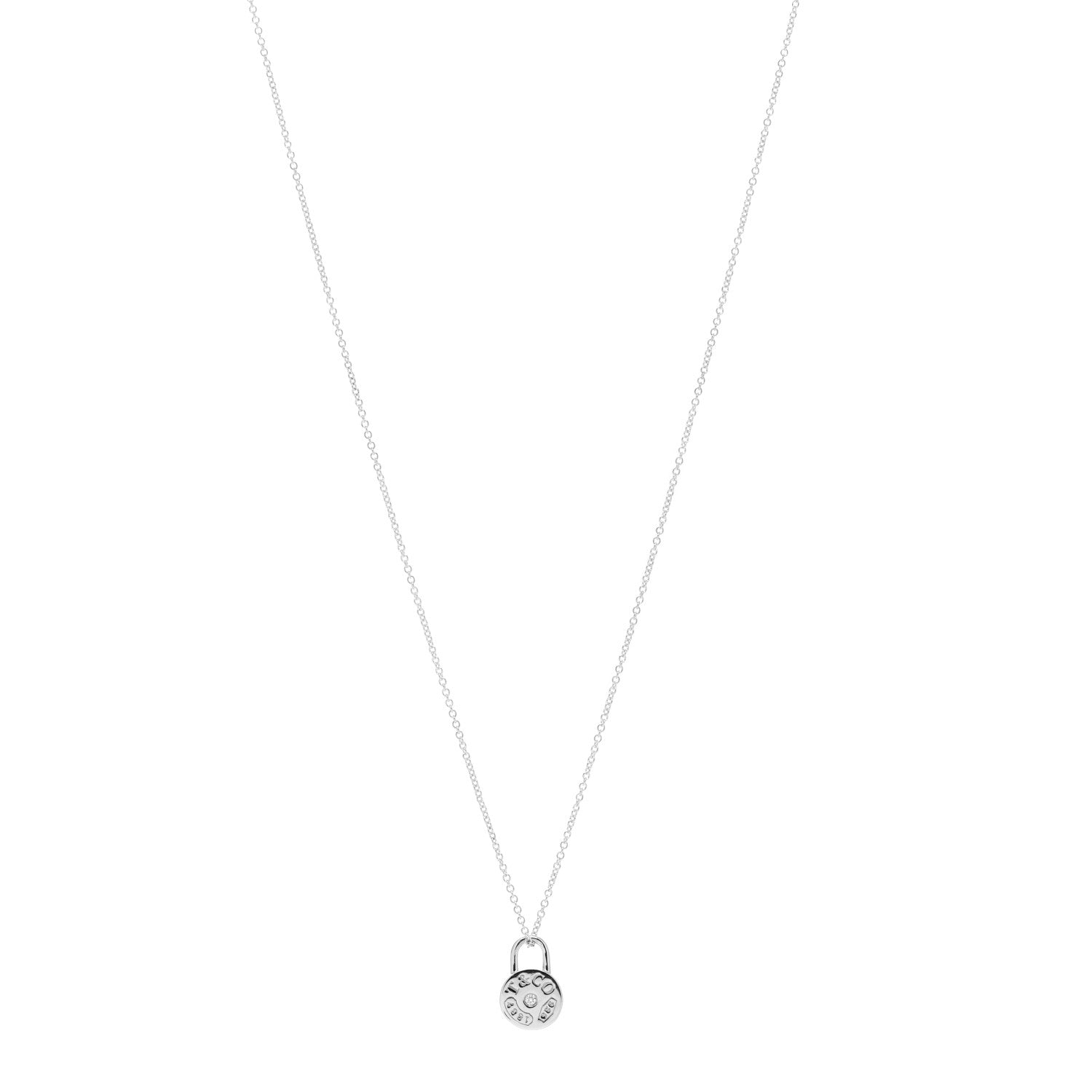 Tiffany Sterling Silver Diamond 1837 Circle Lock Necklace 1 of 4