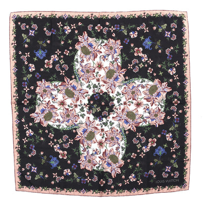 Louis Vuitton Silk Floral Square Scarf Black Pink 1 of 3