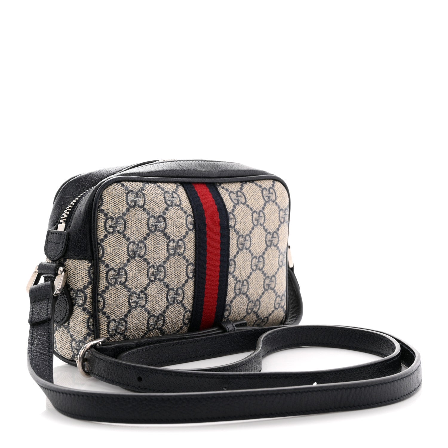 Gucci GG Supreme Monogram Textured Dollar Calfskin Web Mini Ophidia Shoulder Bag Beige Blue 3 of 12