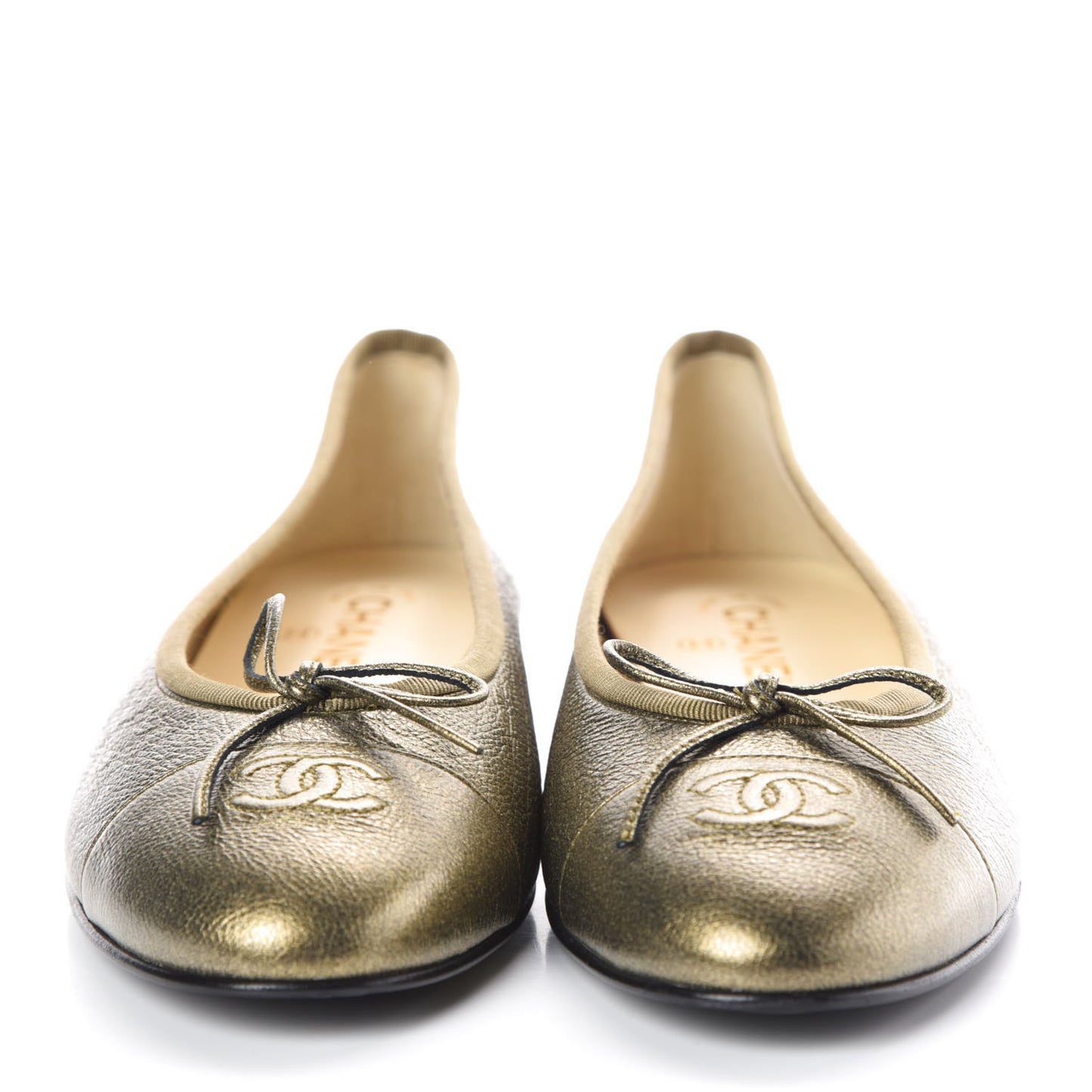 Metallic Calfskin Cap Toe CC Ballerina Flats 41 Gold