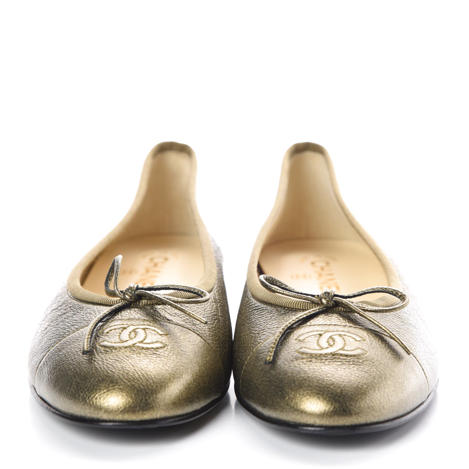 Chanel Metallic Calfskin Cap Toe CC Ballerina Flats 41 Gold 2 of 8