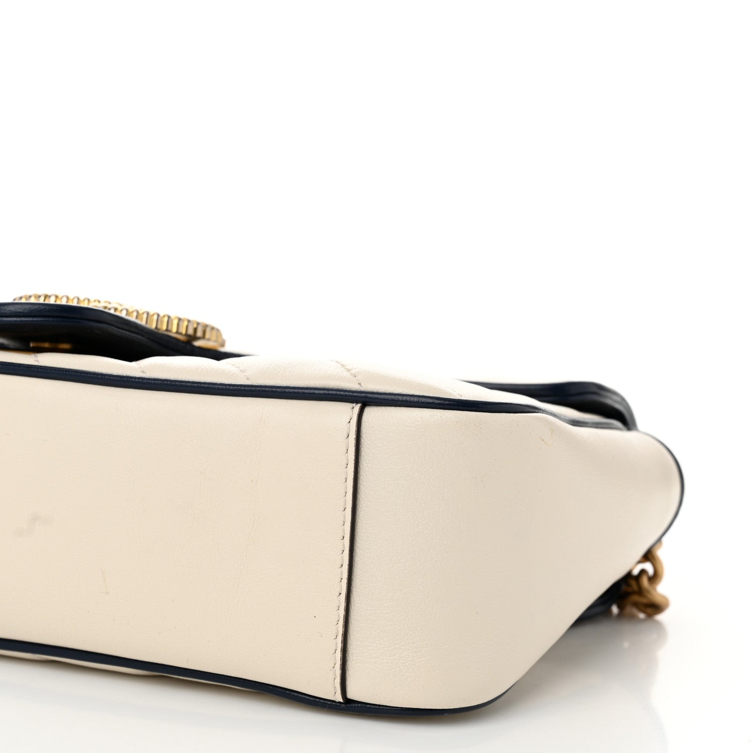 Gucci Vintage Effect Calfskin Matelasse Diagonal Small Torchon GG Marmont Shoulder Bag Mystic White Blue Agata 10 of 10