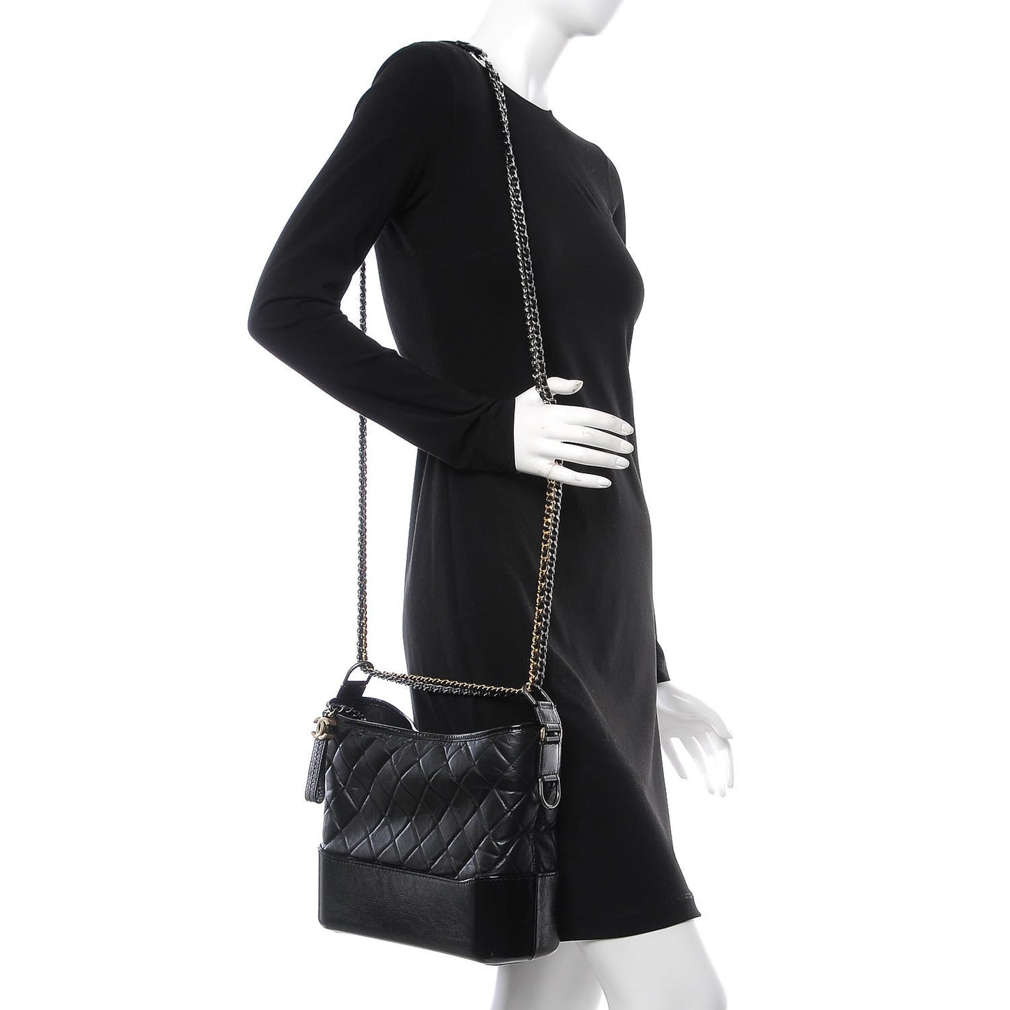 Aged Calfskin Quilted Medium Gabrielle Hobo Black