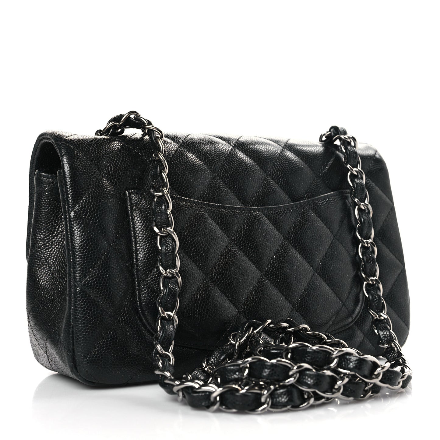 Iridescent Caviar Quilted Mini Rectangular Flap Black
