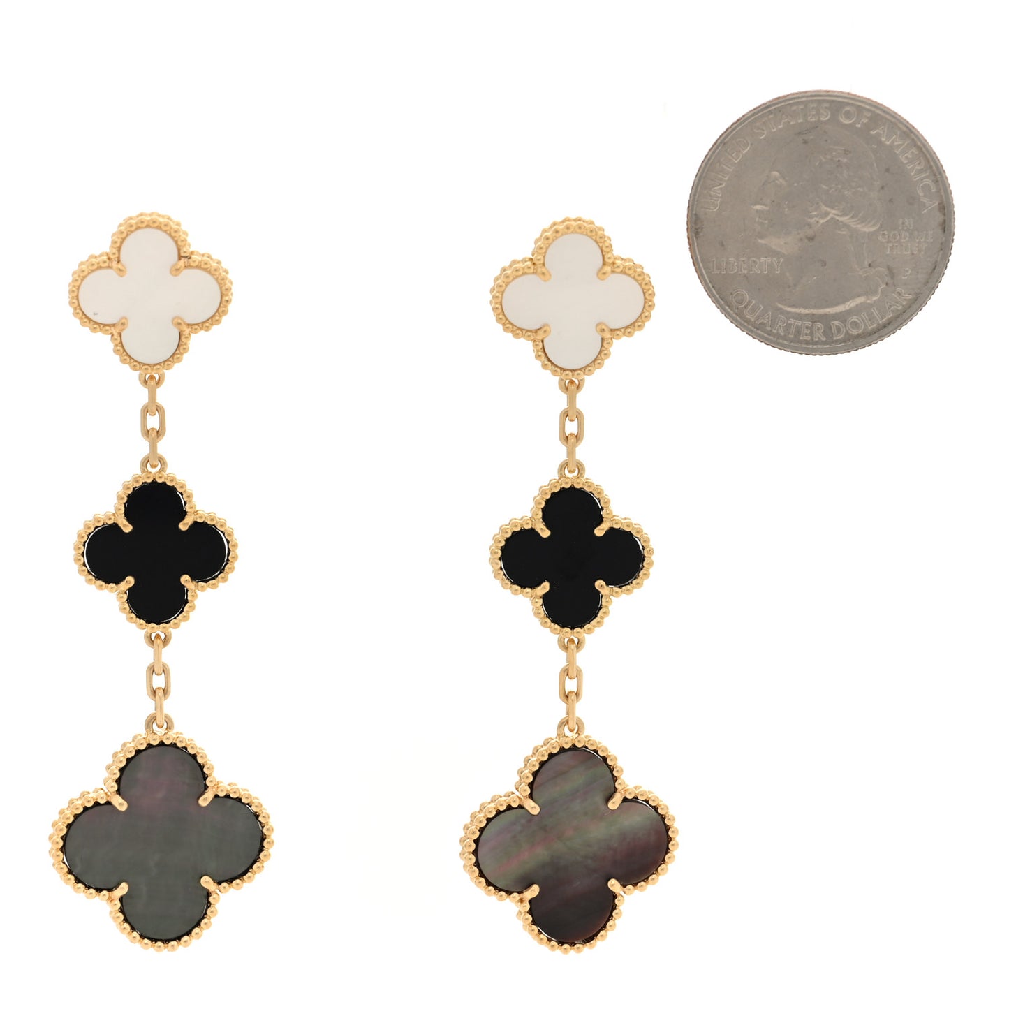 18K Yellow Gold Mother of Pearl Black Onyx 3 Motifs Magic Alhambra Earrings