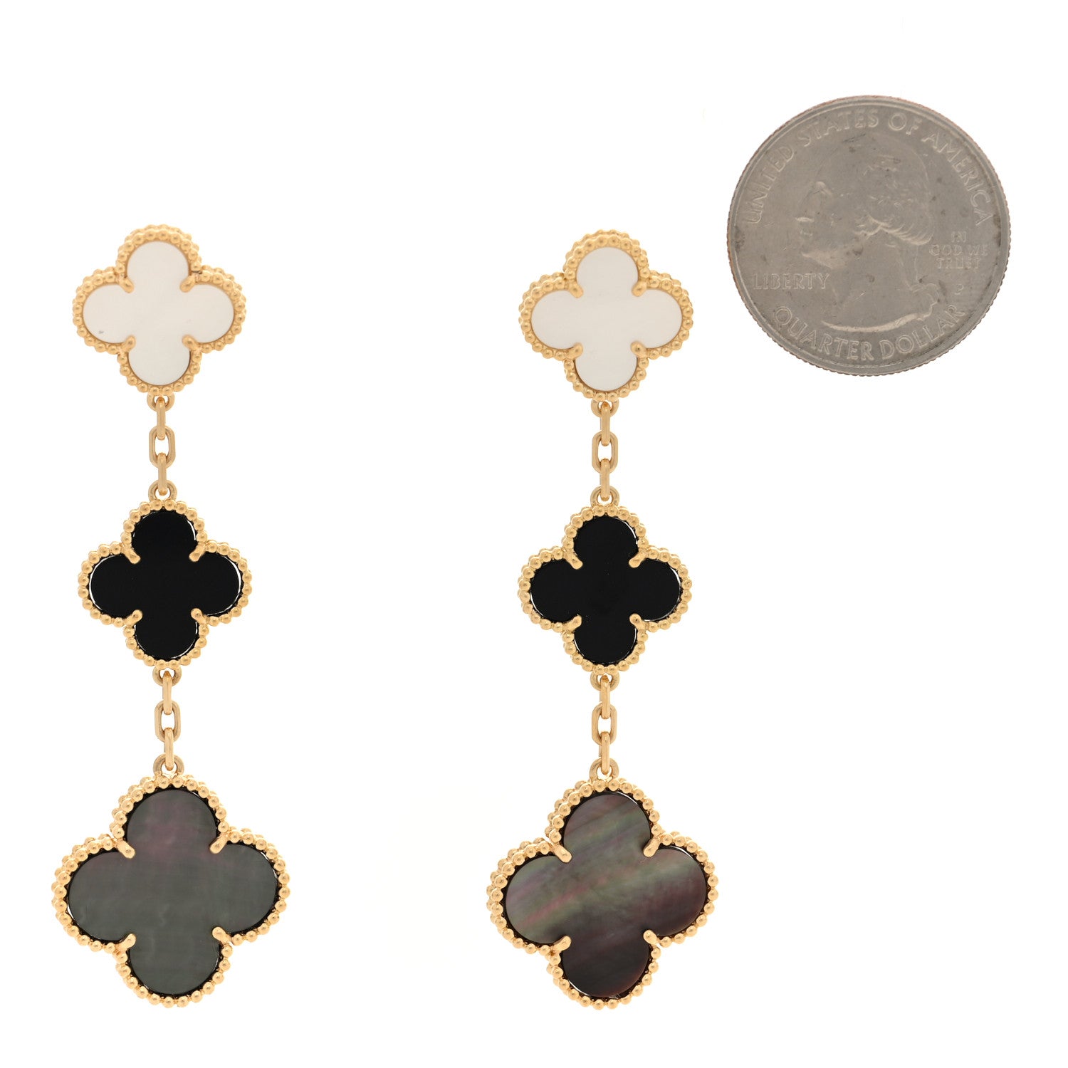 Van Cleef & Arpels 18K Yellow Gold Mother of Pearl Black Onyx 3 Motifs Magic Alhambra Earrings 2 of 5
