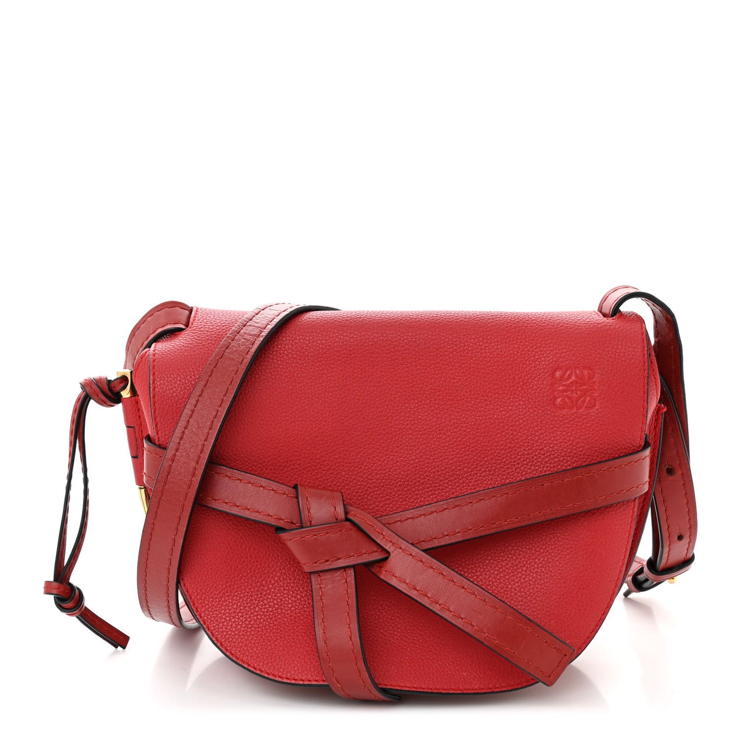Grained Calfskin Small Gate Crossbody Bag Scarlet Burnt Red