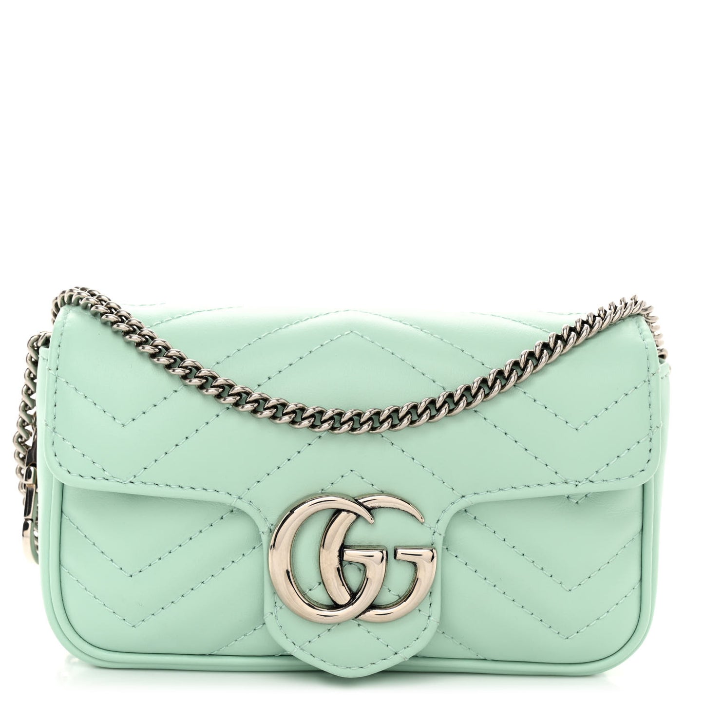 Calfskin Matelasse Super Mini GG Marmont Shoulder Bag Water Green
