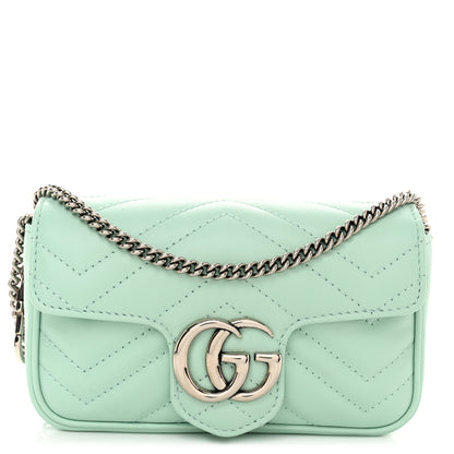 Gucci Calfskin Matelasse Super Mini GG Marmont Shoulder Bag Water Green 1 of 11