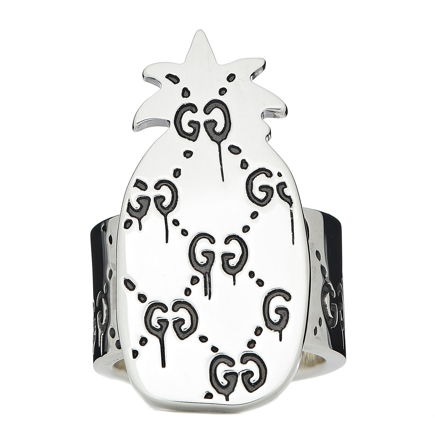 Gucci Sterling Silver GucciGhost Pineapple Ring 52 6 1 of 6