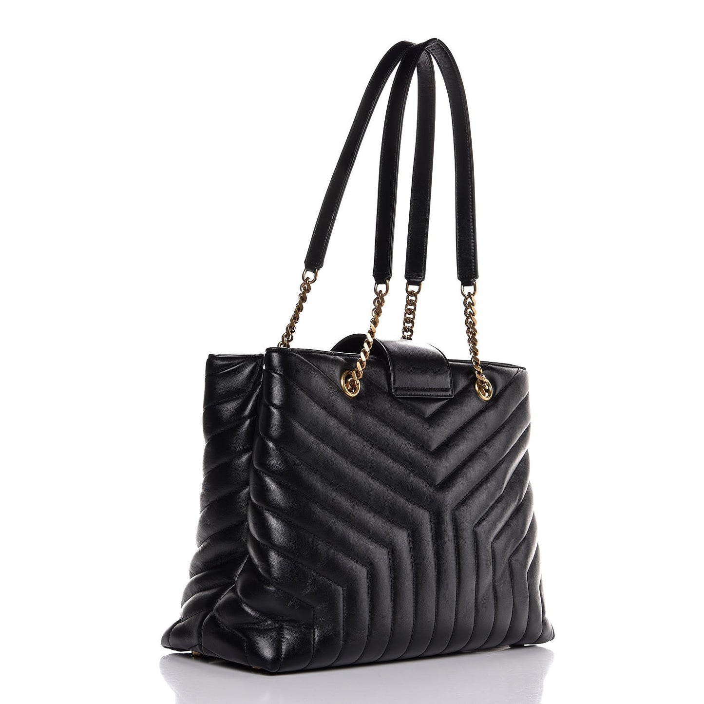 Calfskin Y Quilted Monogram Large Loulou Shopper Black
