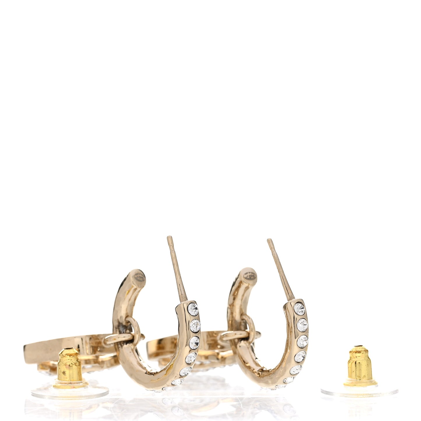 Metal Crystal CC Hoop Drop Earrings Gold