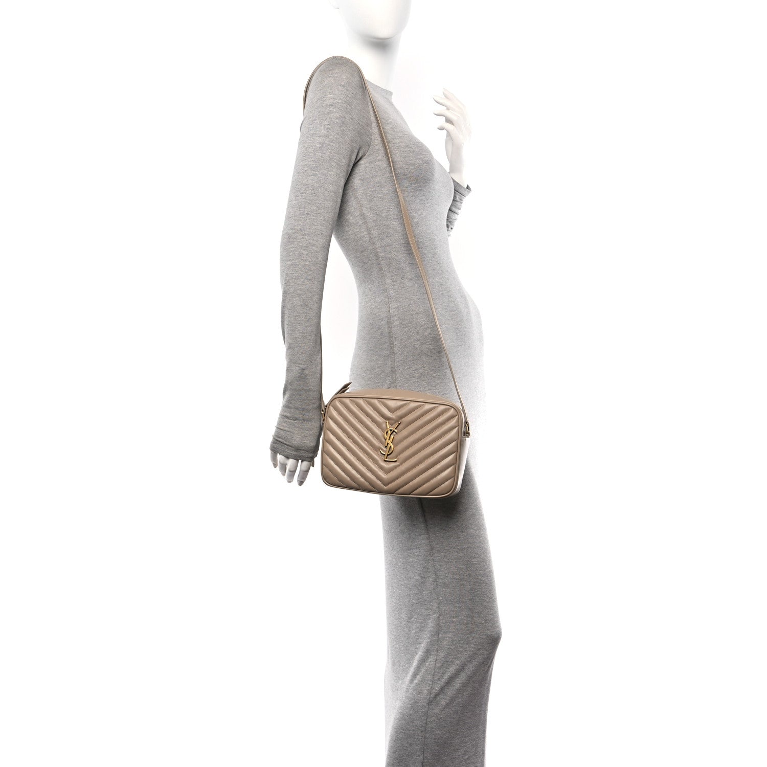 Saint Laurent Calfskin Matelasse Monogram Lou Camera Bag Dark Beige 2 of 12