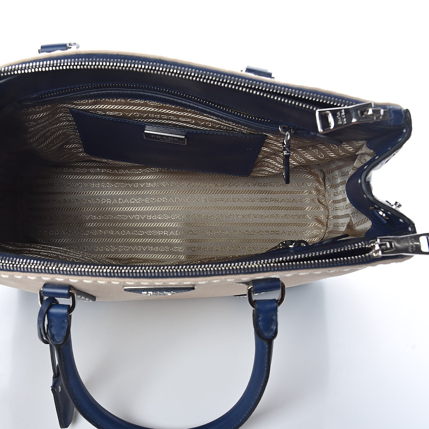Prada Canvas Calfskin Medium City Stitch Tote Corda Royal 5 of 9