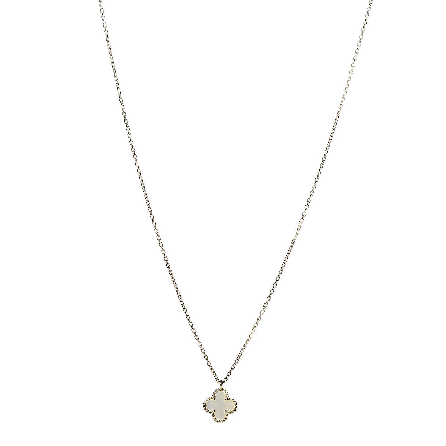 Van Cleef & Arpels 18K Yellow Gold Mother of Pearl Sweet Alhambra Pendant Necklace 1 of 8