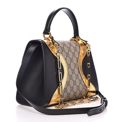 Gucci GG Supreme Monogram Small Osiride Top Handle Bag Black Gold 3 of 12
