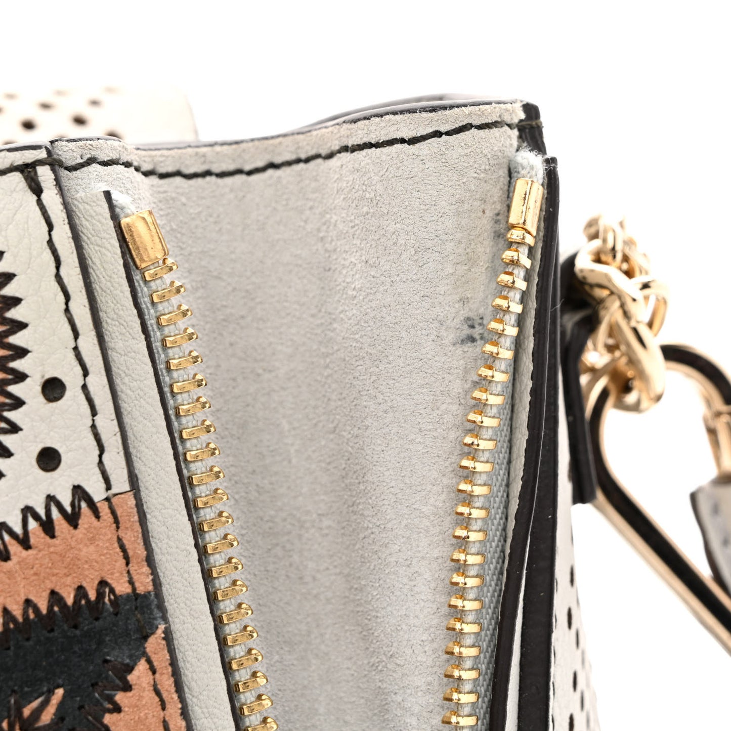 Calfskin Suede Paisley Patchwork Perforated Mini Faye Backpack Airy Grey