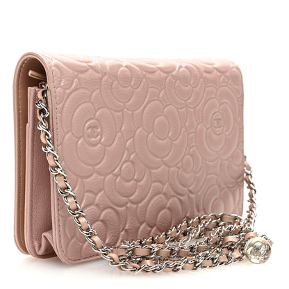 Chanel Caviar Camellia Embossed Wallet On Chain WOC Light Pink 3 of 11