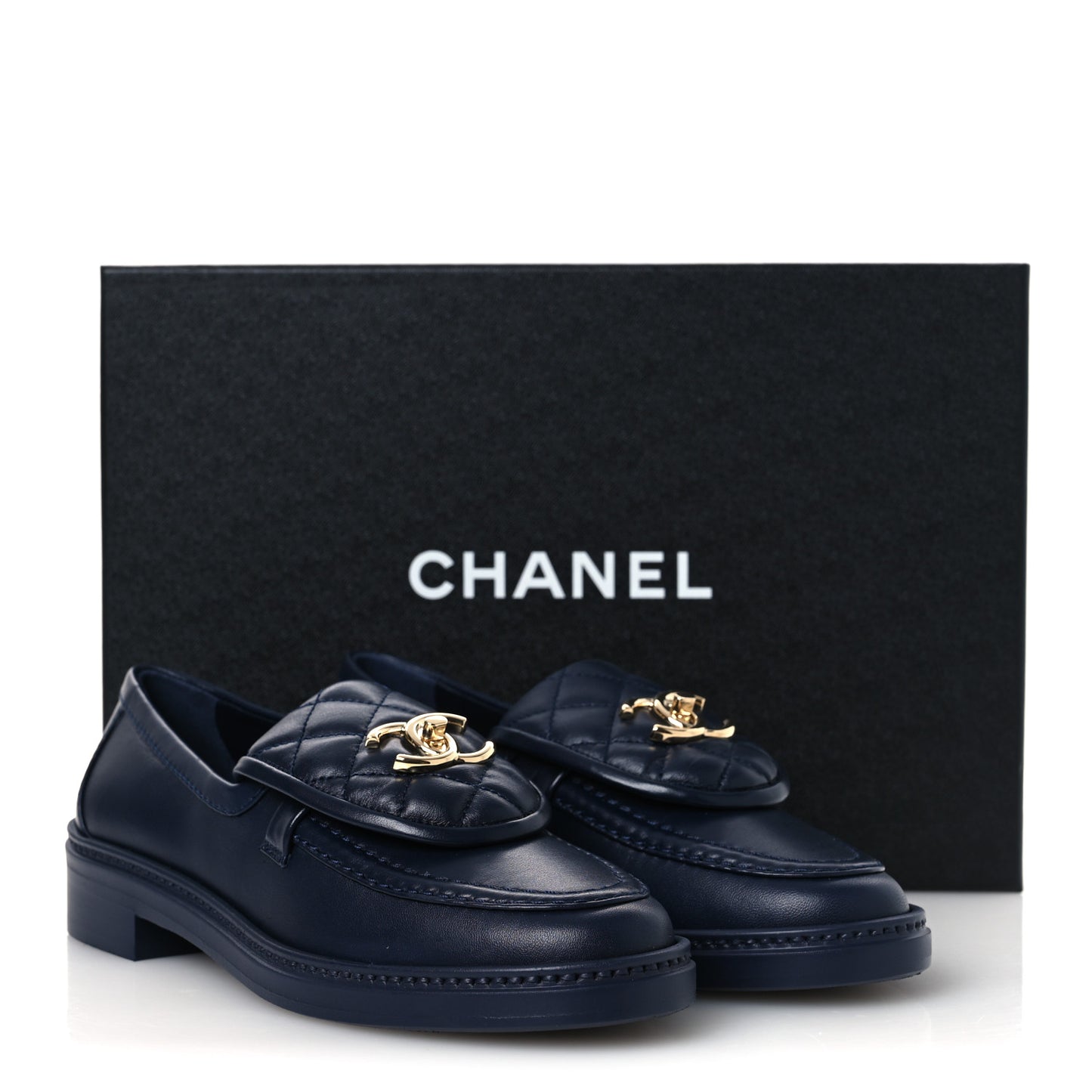 Lambskin Quilted CC Turnlock Loafers 36 Navy