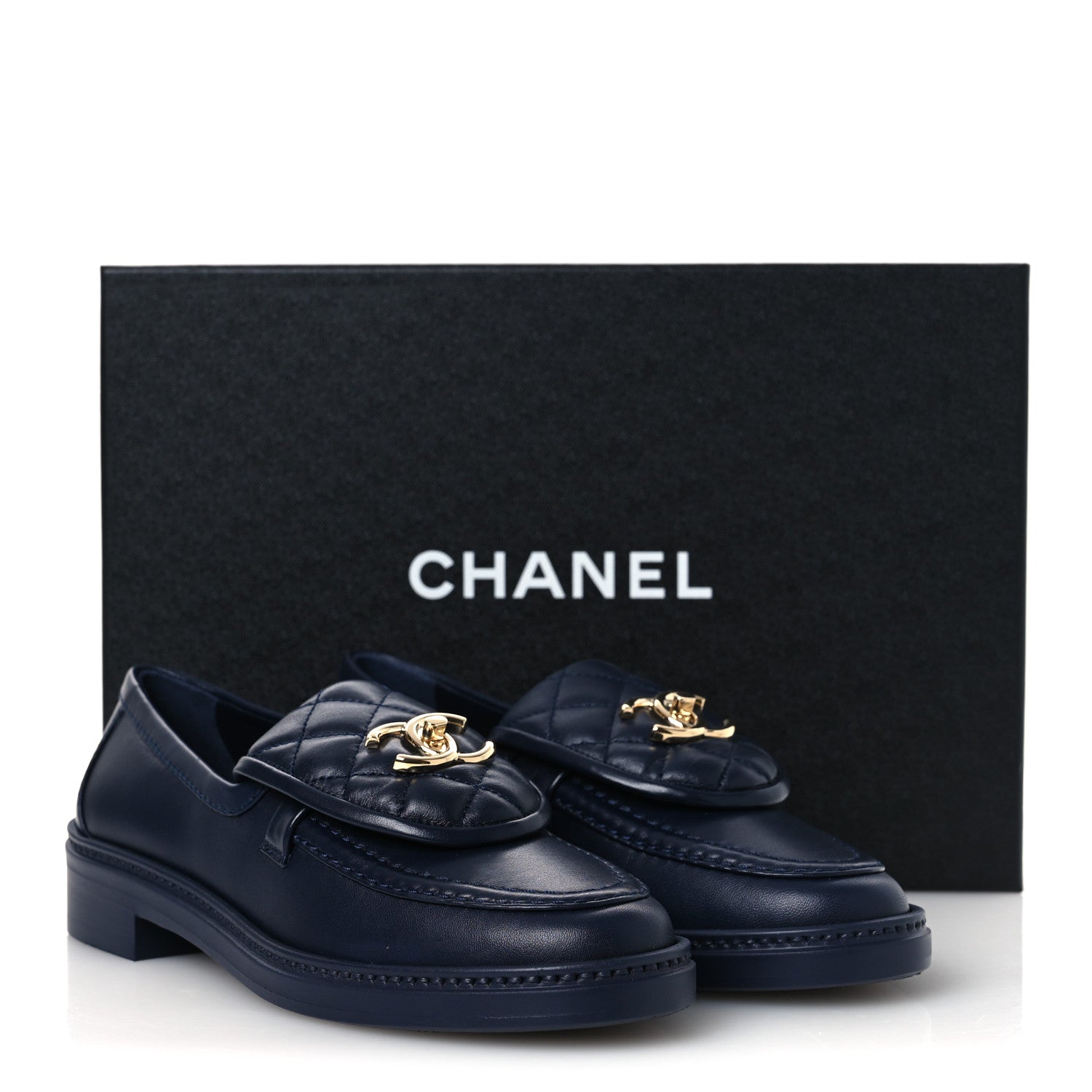 Chanel Lambskin Quilted CC Turnlock Loafers 36 Navy 11 of 11