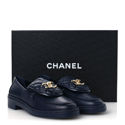 Chanel Lambskin Quilted CC Turnlock Loafers 36 Navy 11 of 11