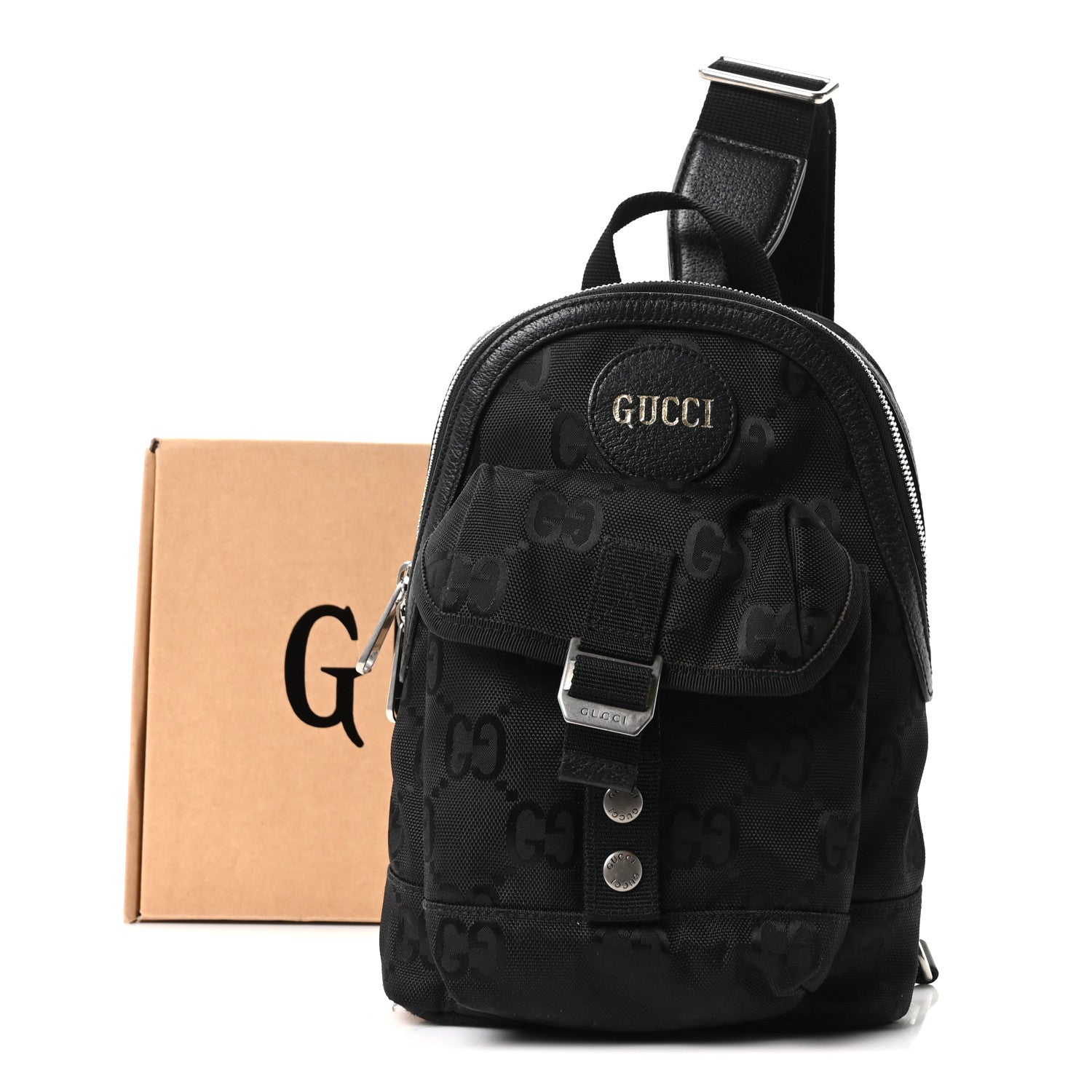 Gucci Econyl Nylon Monogram Off The Grid Sling Backpack Black