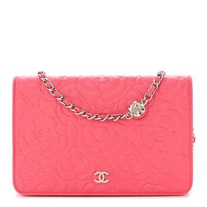 Chanel Caviar Camellia Embossed Wallet On Chain WOC Pink 1 of 26
