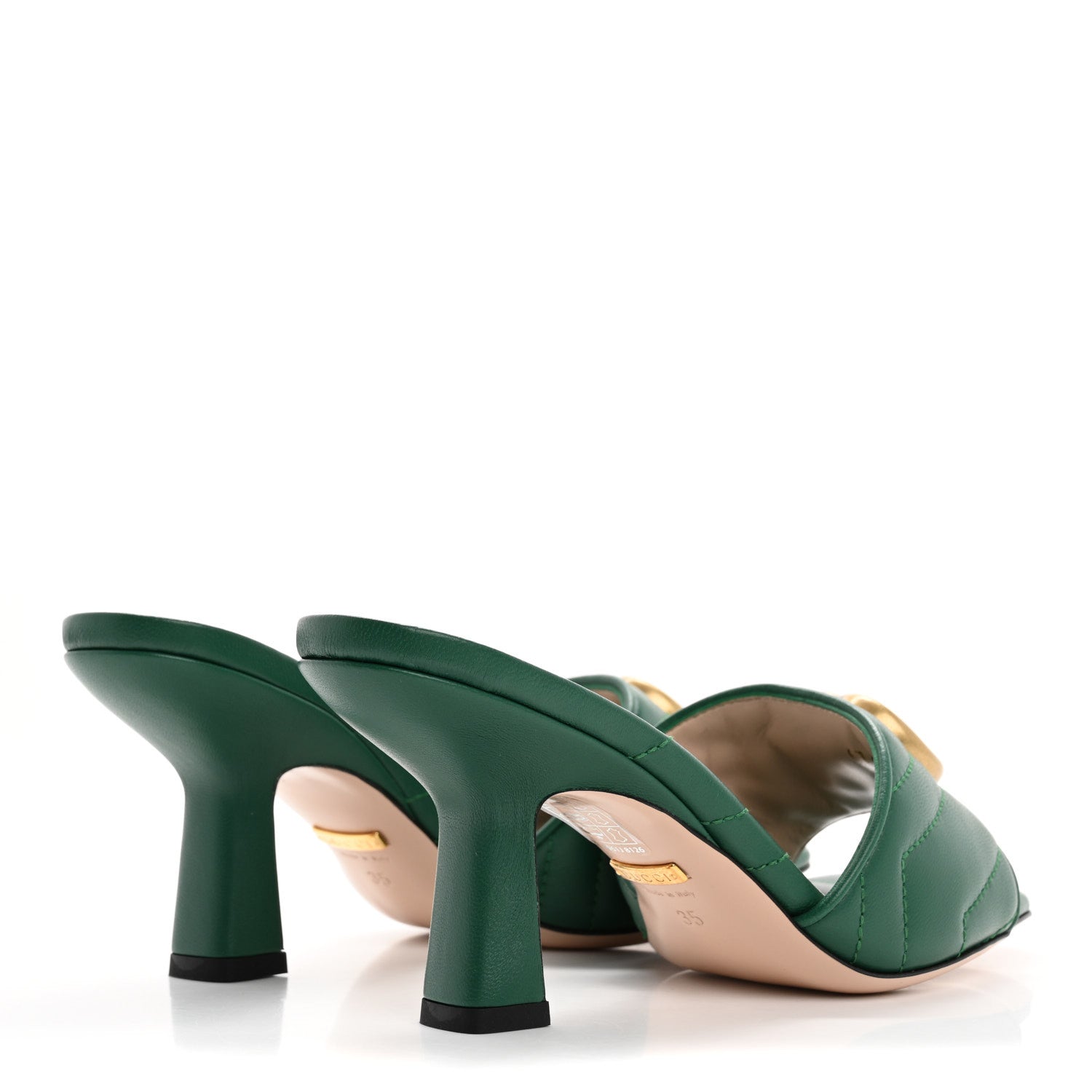 Gucci Nappa Matelasse GG Marmont 75mm Slide Sandals 35 Emerald 5 of 8