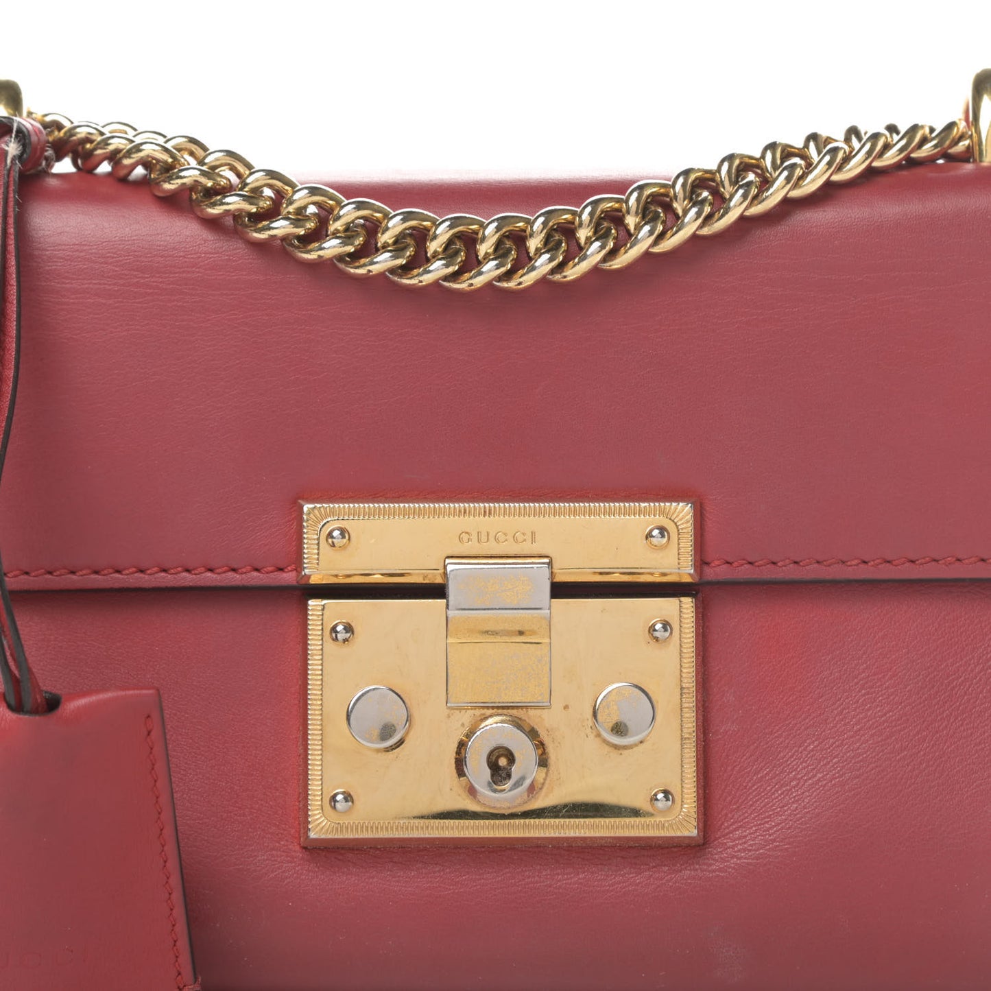 Calfskin Small Padlock Shoulder Bag Hibiscus Red