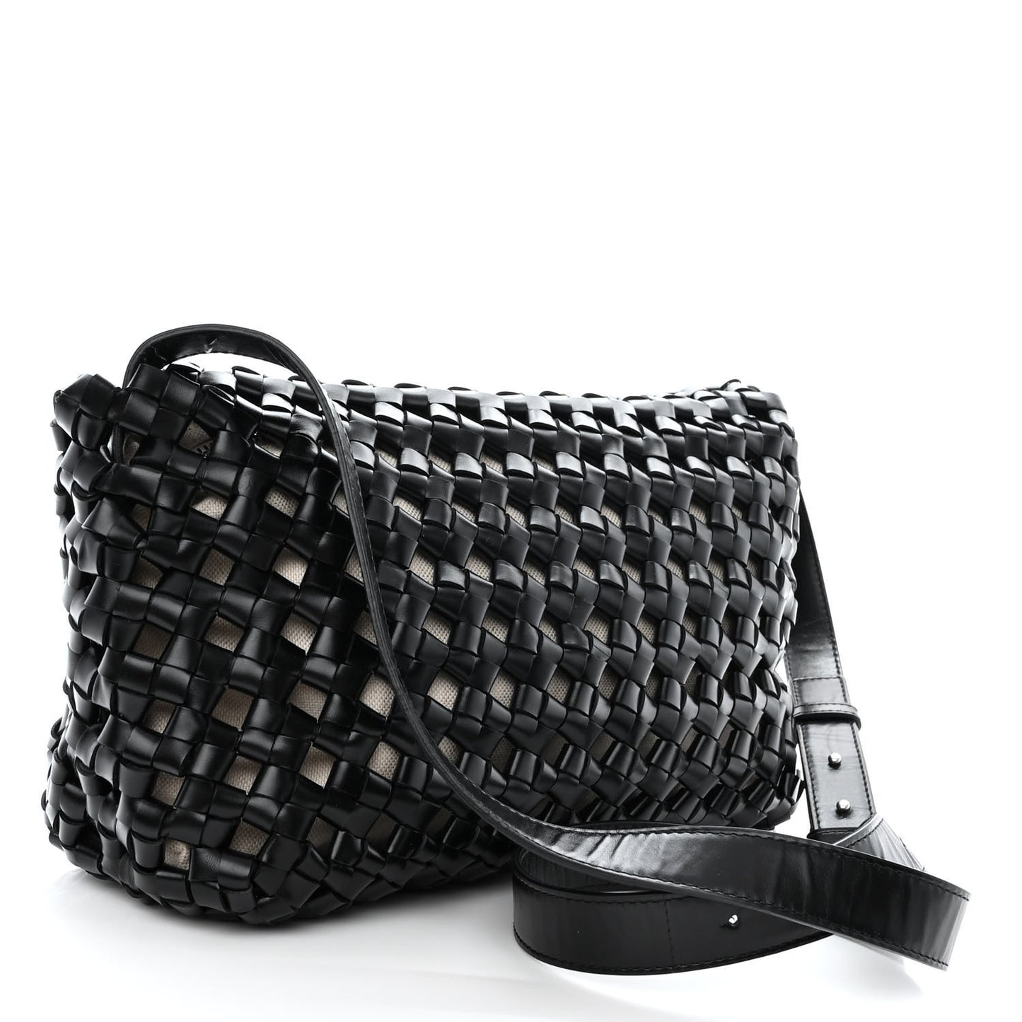 Nappa Intrecciato Crochet The Window Crossbody Bag Black