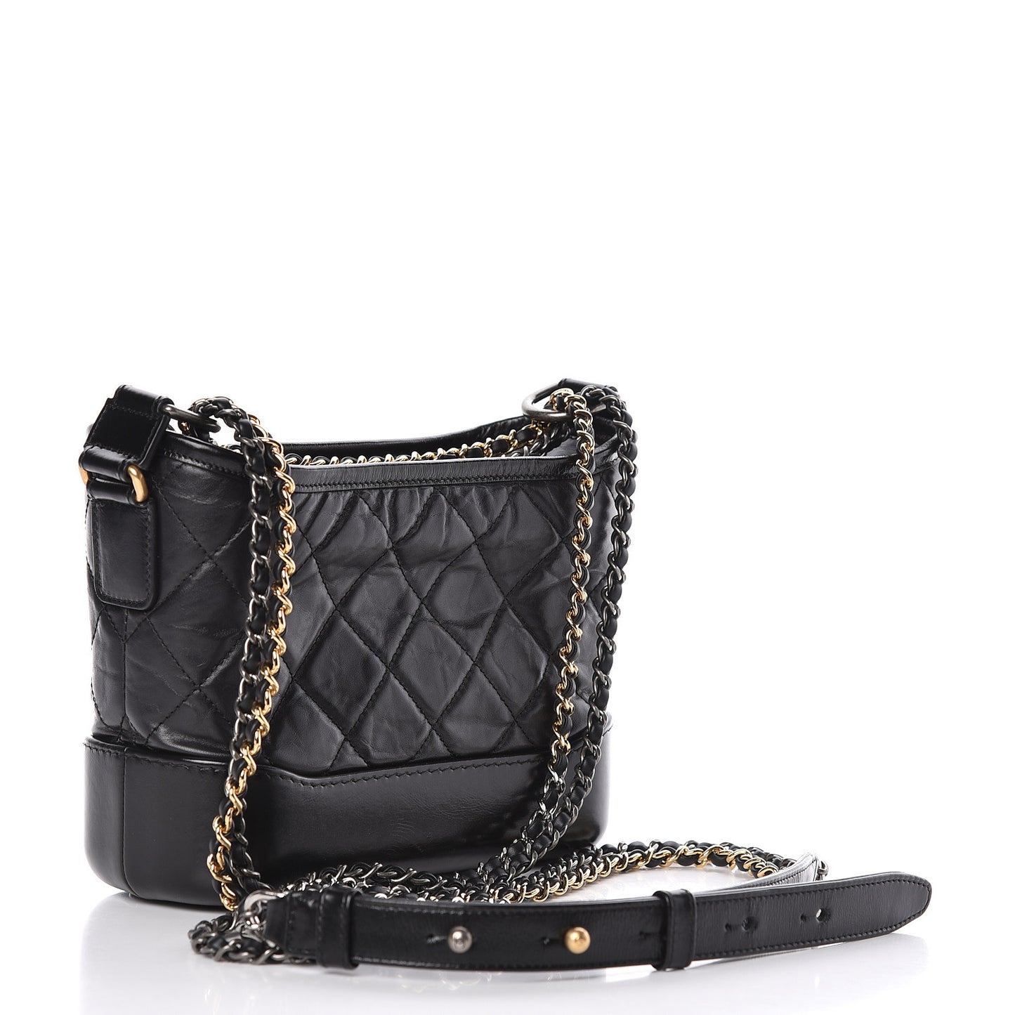 Aged Calfskin Quilted Small Gabrielle Hobo Black