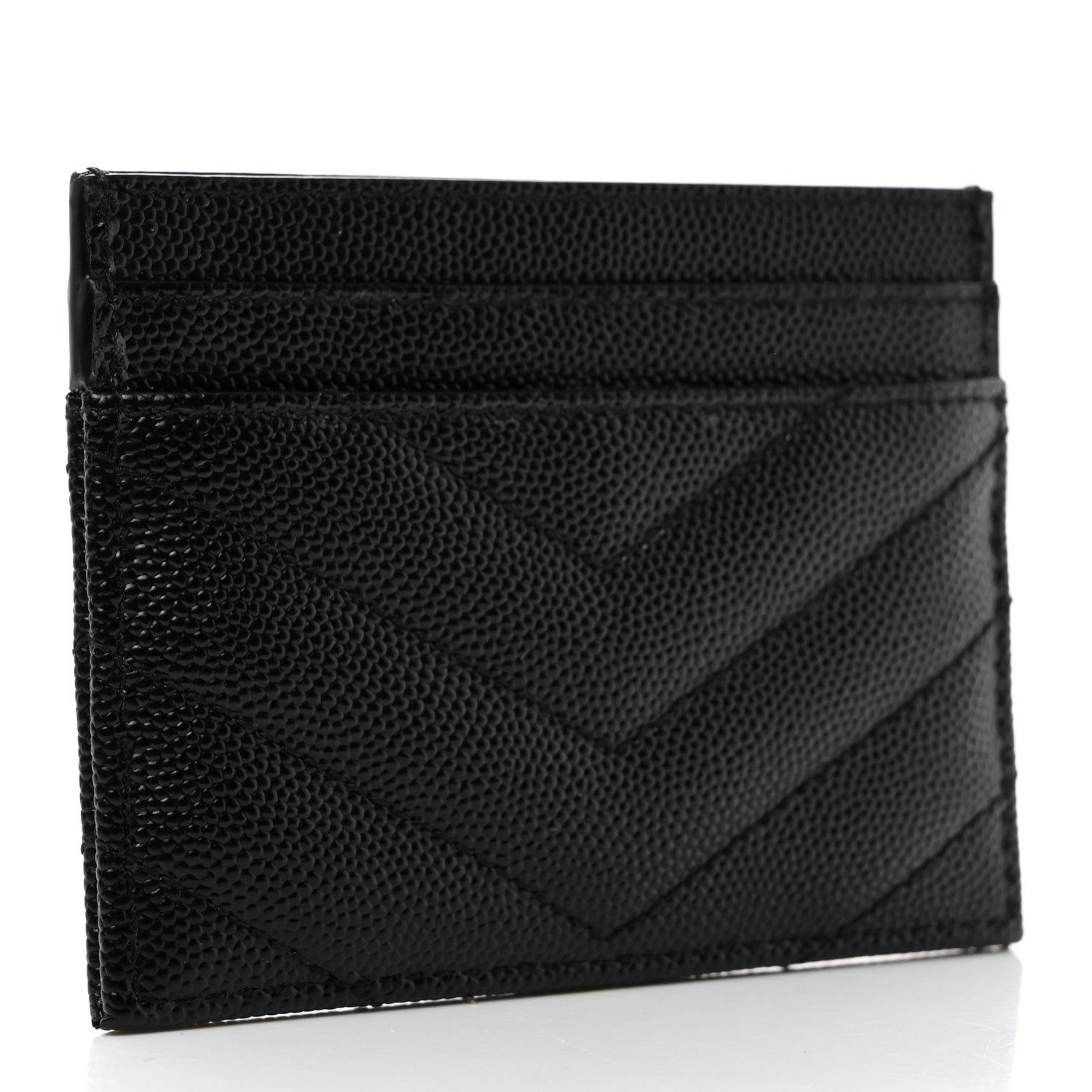 Saint Laurent Grain De Poudre Matelasse Chevron Monogram Credit Card Case Black 3 of 8