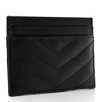Saint Laurent Grain De Poudre Matelasse Chevron Monogram Credit Card Case Black 3 of 8