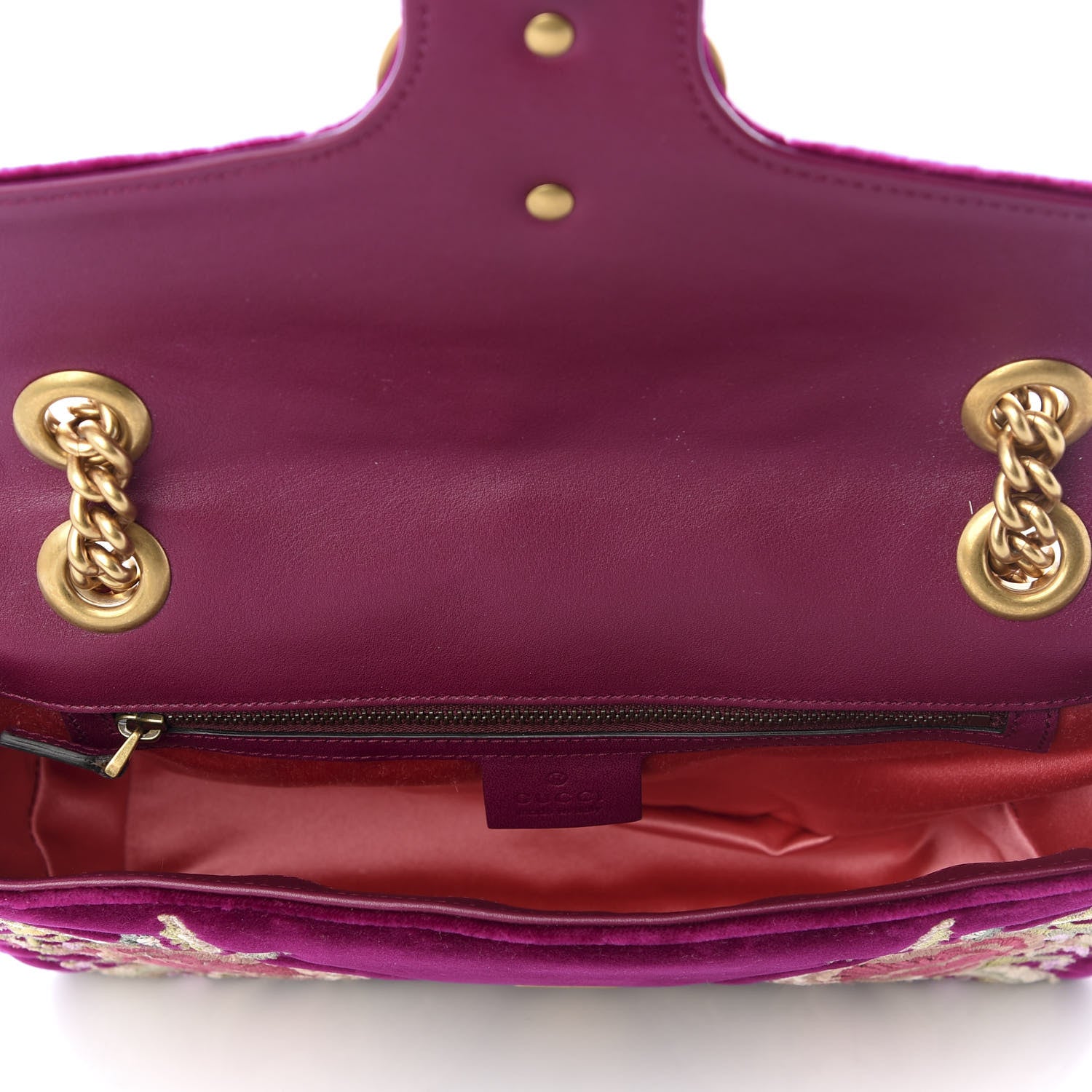 Gucci Velvet Matelasse Embroidered Small GG Marmont Shoulder Bag Fuchsia Violet Cyclamen 7 of 10