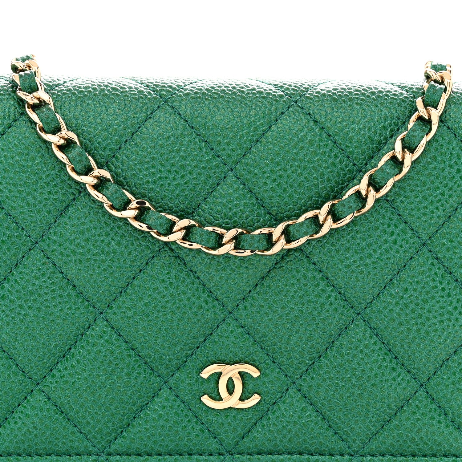Chanel Metallic Caviar Quilted Wallet On Chain WOC Green 8 of 11