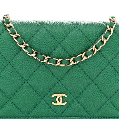 Chanel Metallic Caviar Quilted Wallet On Chain WOC Green 8 of 11