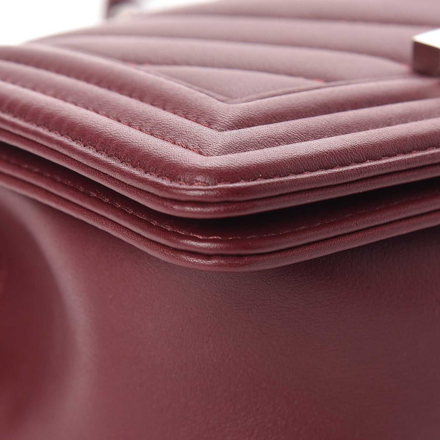 Calfskin Chevron Quilted Small Boy Flap Burgundy