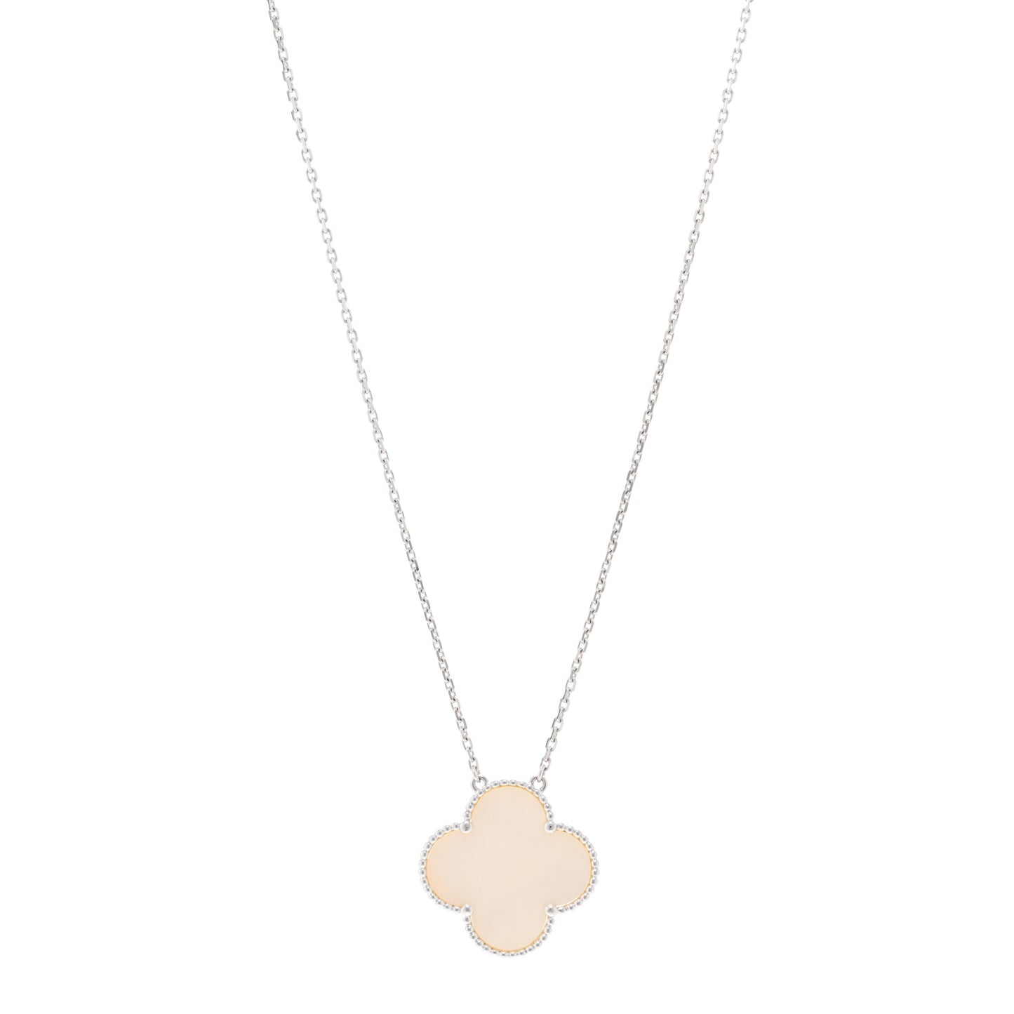 18K White Gold Mother of Pearl Magic Alhambra Pendant Necklace