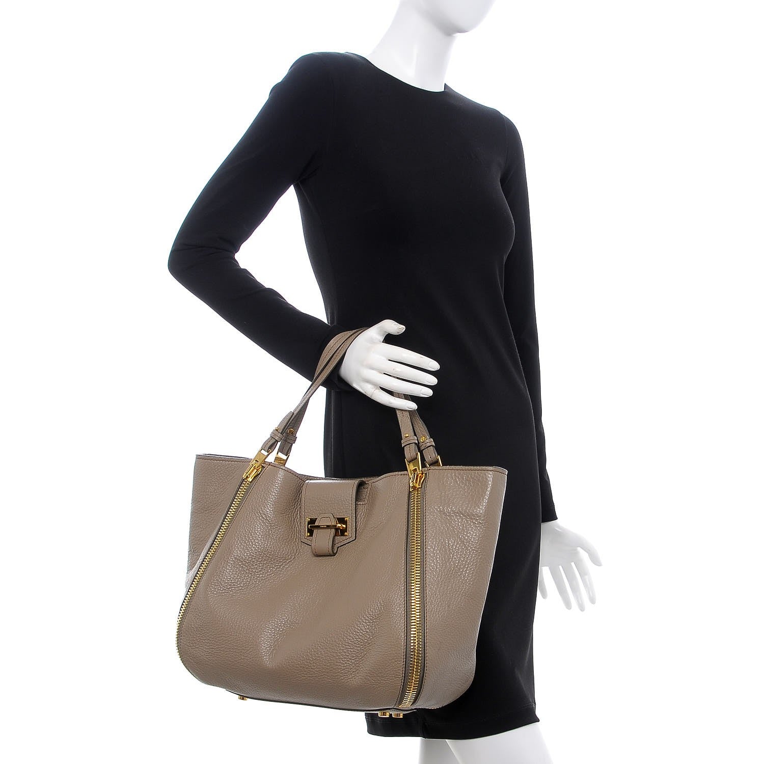Tom Ford Grained Calfskin Medium Sedgwick Zipper Warm Taupe 3 of 11