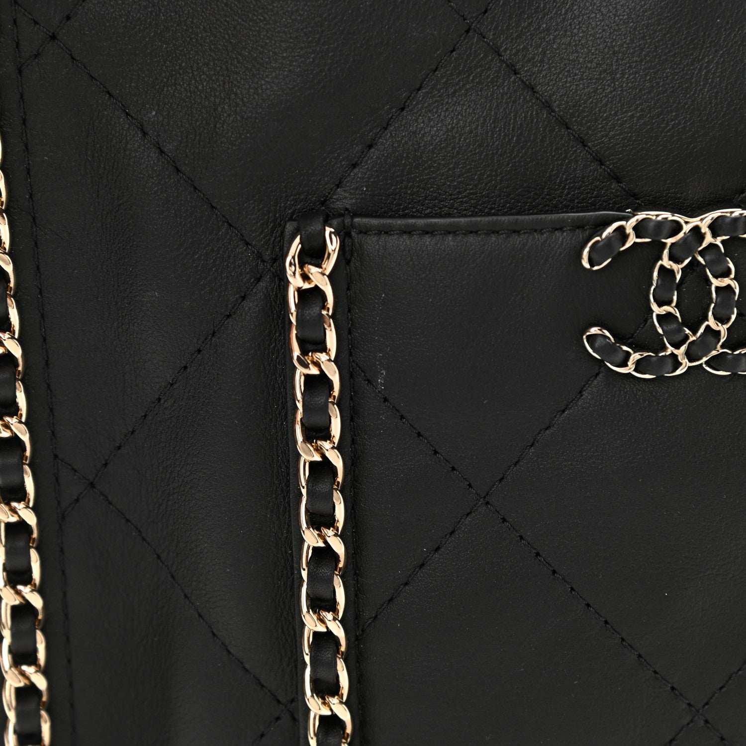Chanel Calfskin Quilted Small Chain Flat Tote Black 12 of 13