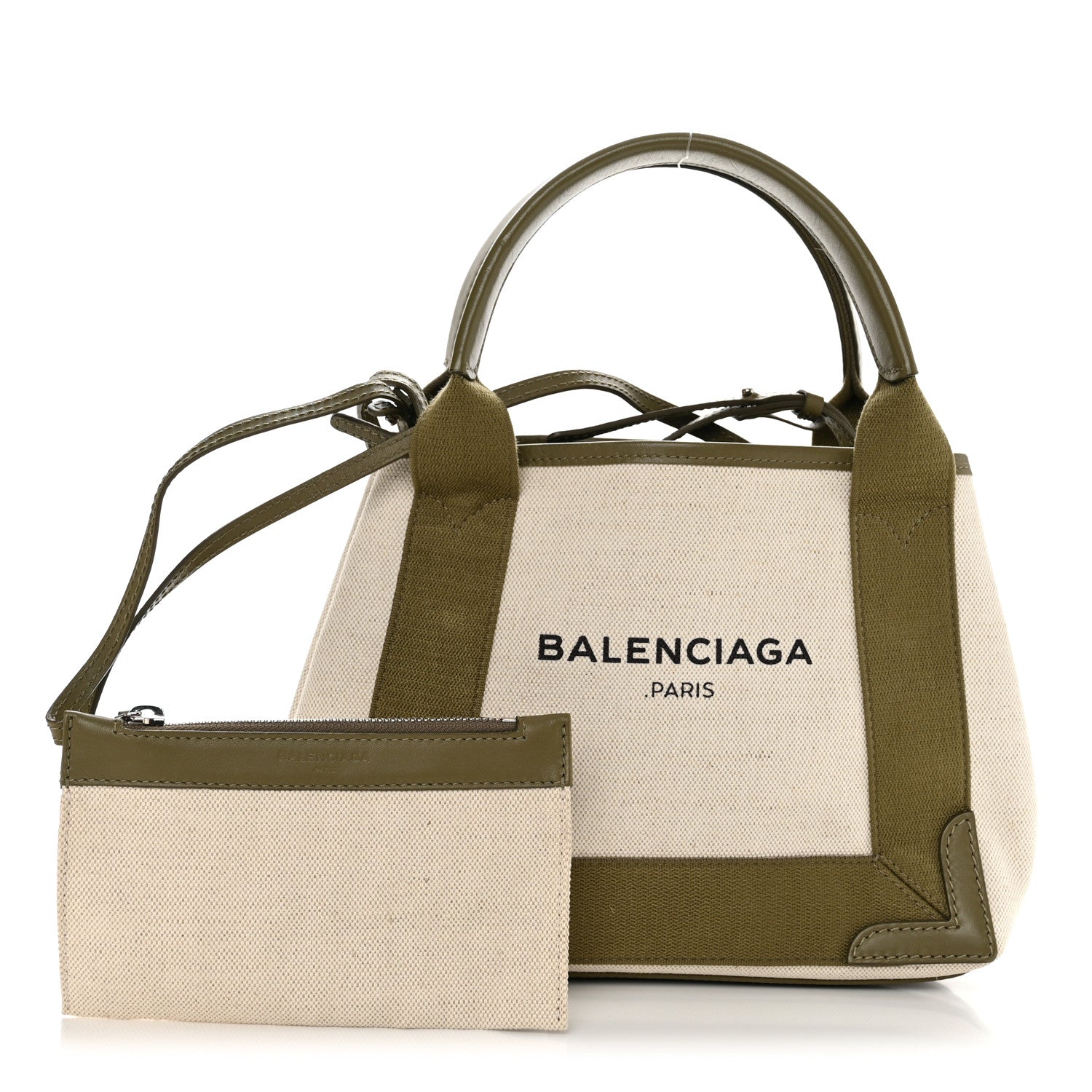 Balenciaga Cotton Canvas Calfskin Navy Cabas XS Natural Green 1 of 11