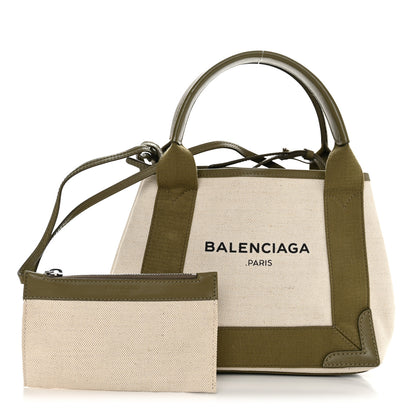 Balenciaga Cotton Canvas Calfskin Navy Cabas XS Natural Green 1 of 11