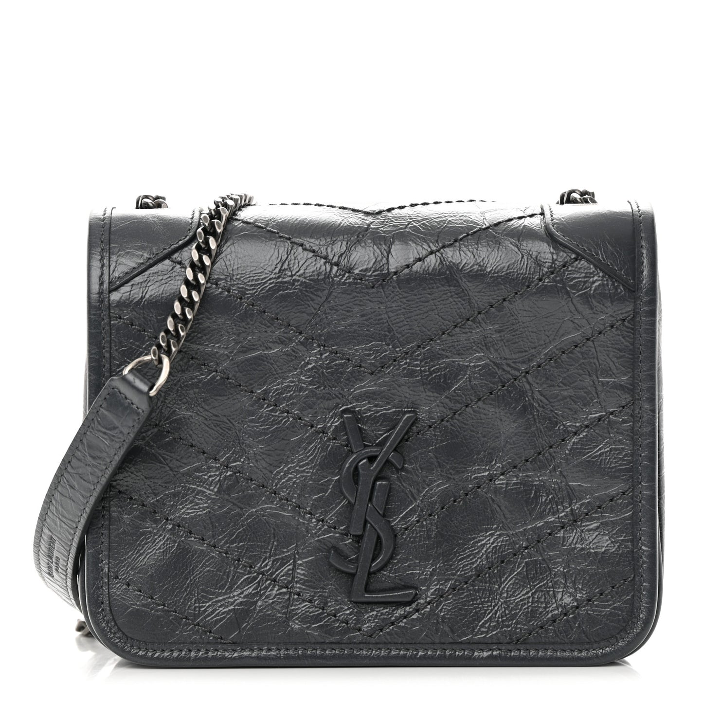 Crinkled Calfskin Matelasse Monogram Niki Chain Wallet Fog