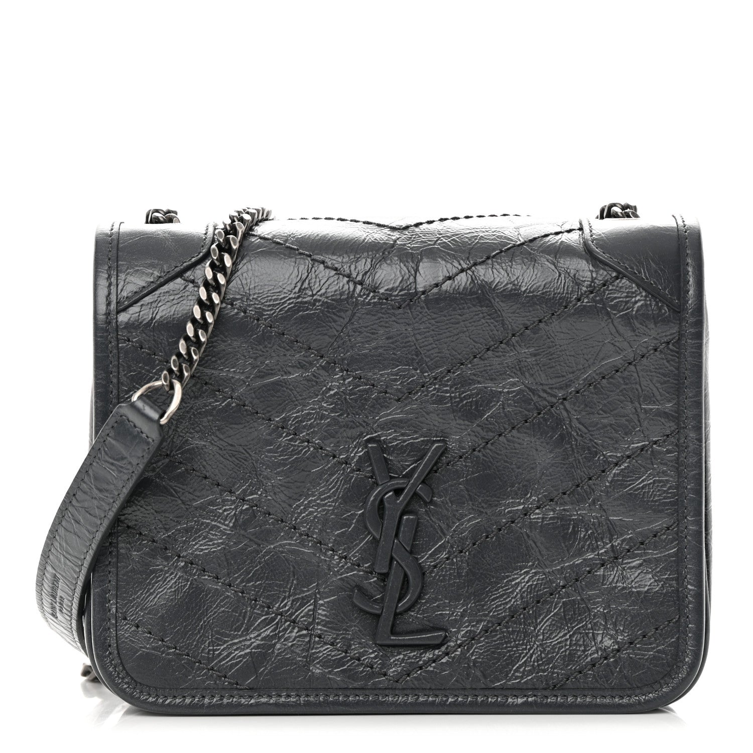 Saint Laurent Crinkled Calfskin Matelasse Monogram Niki Chain Wallet Fog 2 of 12