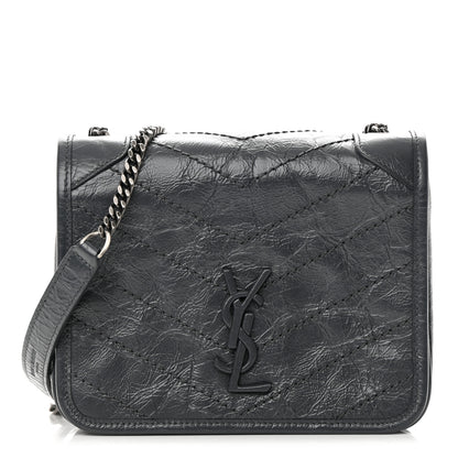 Saint Laurent Crinkled Calfskin Matelasse Monogram Niki Chain Wallet Fog 2 of 12