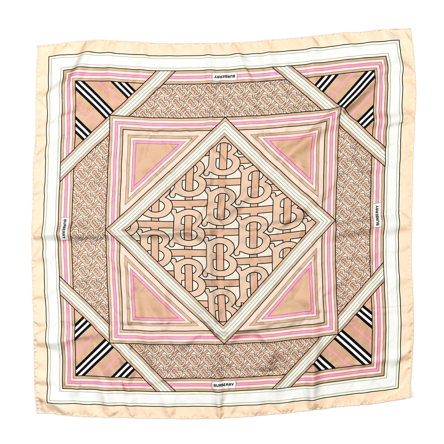 Burberry Silk Monogram Print Square Scarf Beige Pale Pink 1 of 4