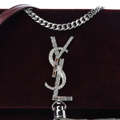 Saint Laurent Velvet Crystal Monogram Kate Tassel Shoulder Bag Burgundy 10 of 10