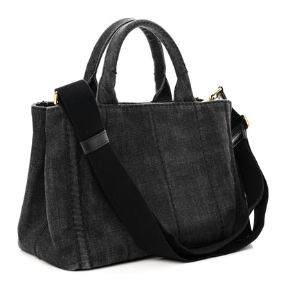 Prada Denim Small Logo Tote Black 3 of 10