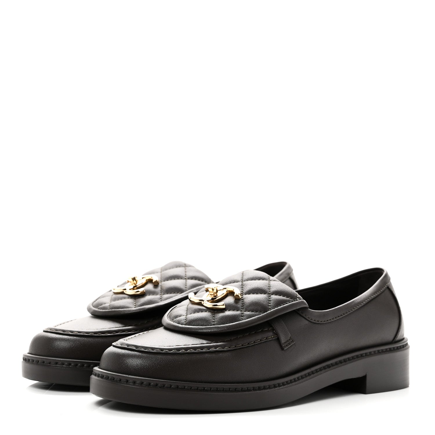 Chanel Lambskin Quilted CC Turnlock Loafers 37 Dark Brown 4 of 10